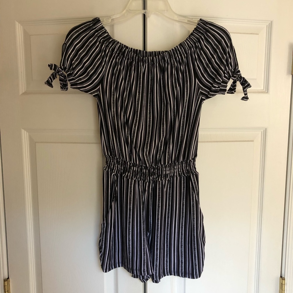 Black White Striped Romper
